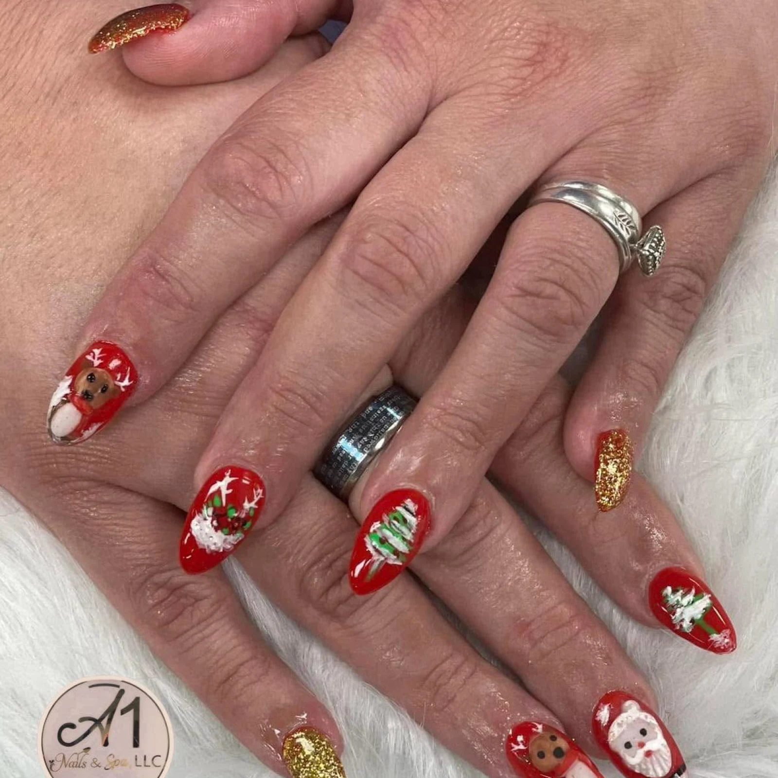 Red holiday nail design by A1 Nails & Spa