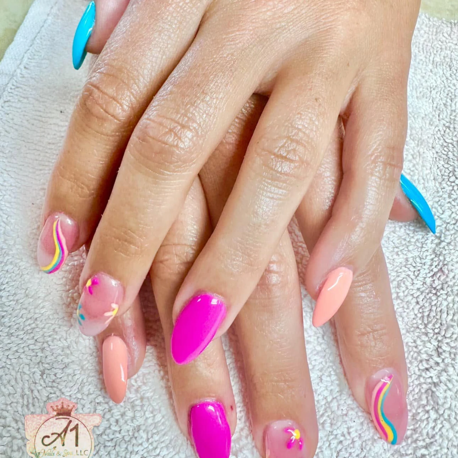 Pastel blue and pink nail design by A1 Nails & Spa